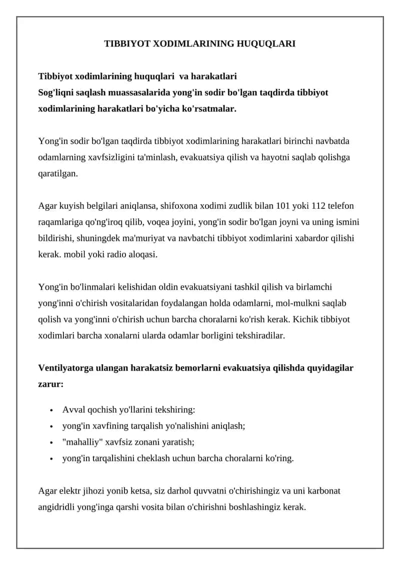 Tibbiyot Xodimlarining Huquqlari 1