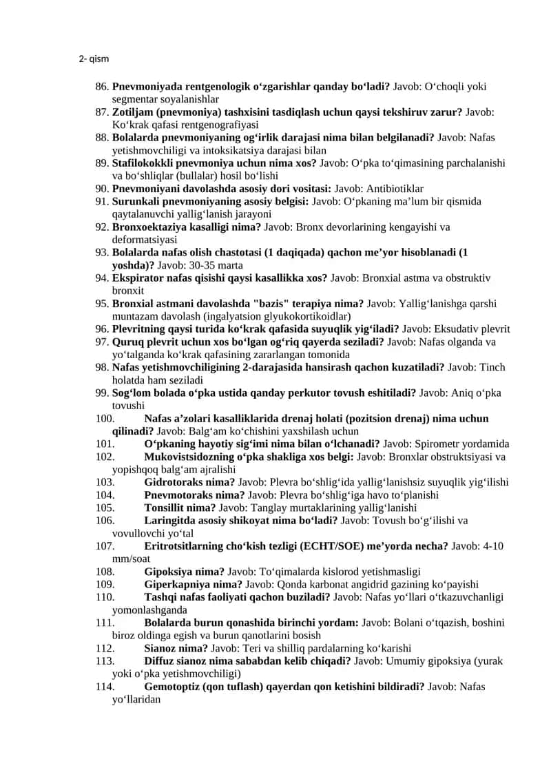 Pnevmoniya haqida savollar (2-qism) 1