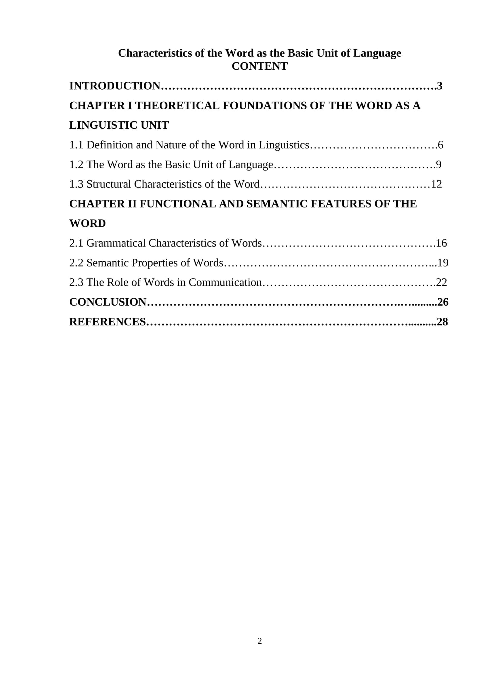 Characteristics of the Word as the Basic Unit of Language 1