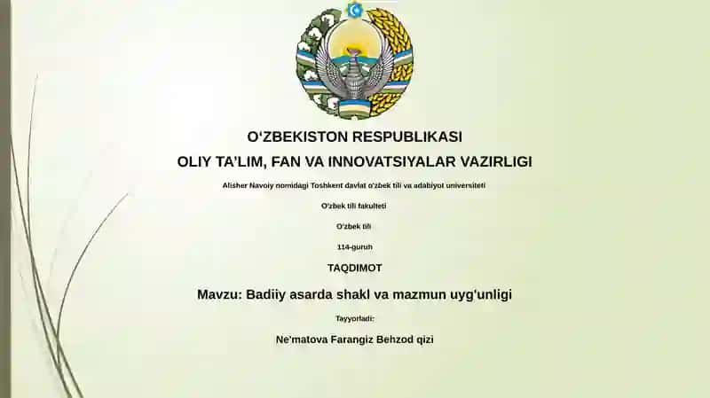 Badiiy asarda shakl va mazmun uyg'unligi