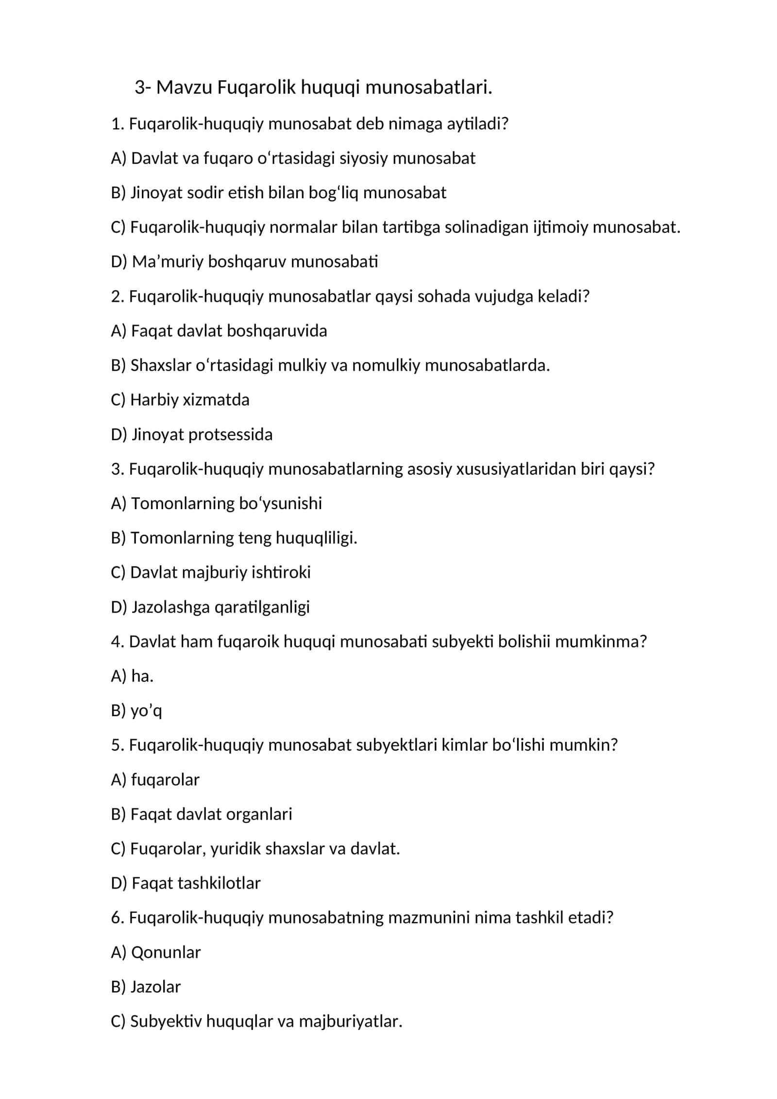 Fuqarolik huquqi munosabatlari 1