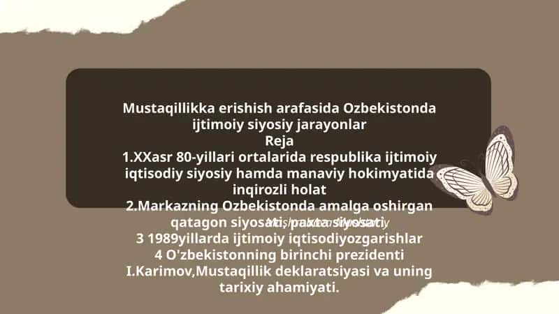 Mustaqillikka erishish arafasida Ozbekistonda ijtimoiy siyosiy jarayonlar 1