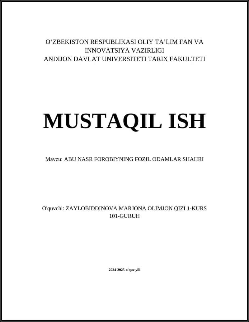 ABU NASR FOROBIYNING FOZIL ODAMLAR SHAHRI 1