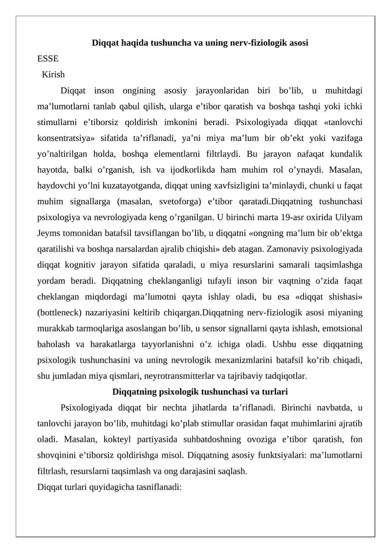 Diqqat haqida tushuncha va uning nerv-fiziologik asosi 1