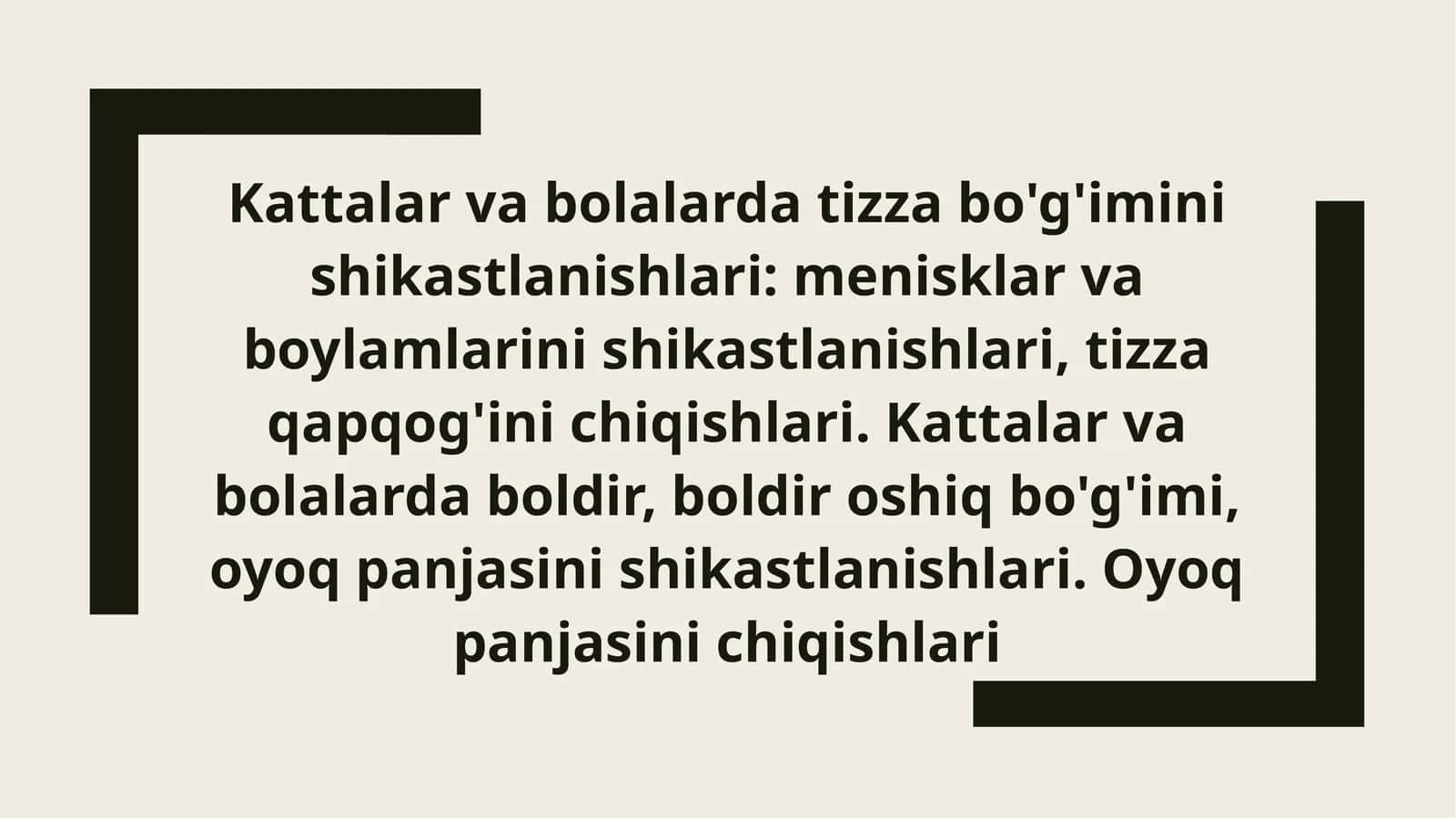 Kattalar va bolalarda tizza bo'g'imini shikastlanishlari 1