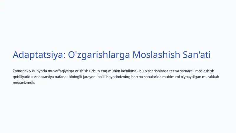 Adaptatsiya: O'zgarishlarga Moslashish San'ati 1