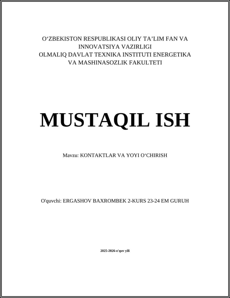 KONTAKTLAR VA YOYI OʻCHIRISH 1