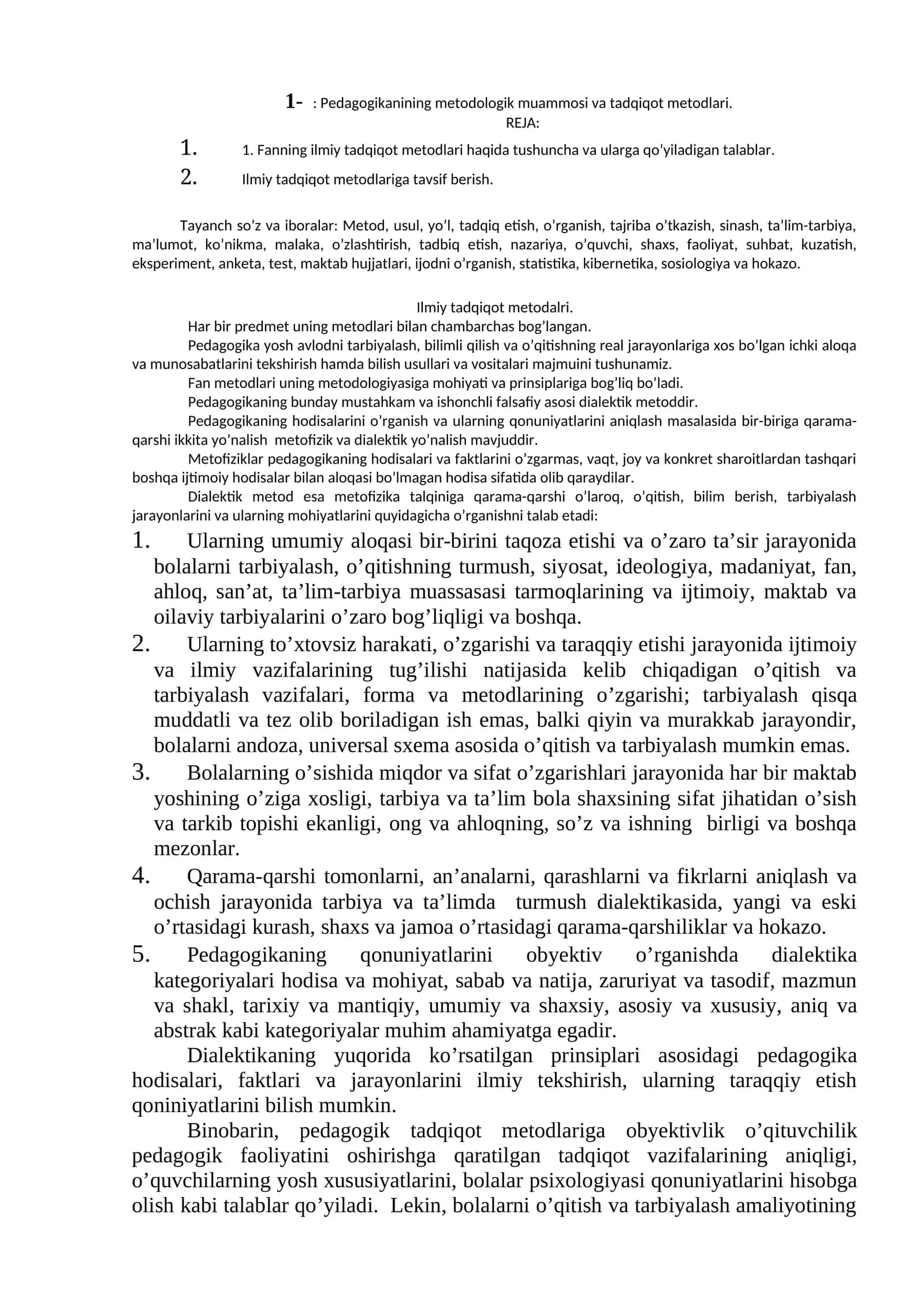 Pedagogikanining metodologik muammosi va tadqiqot metodlari 1