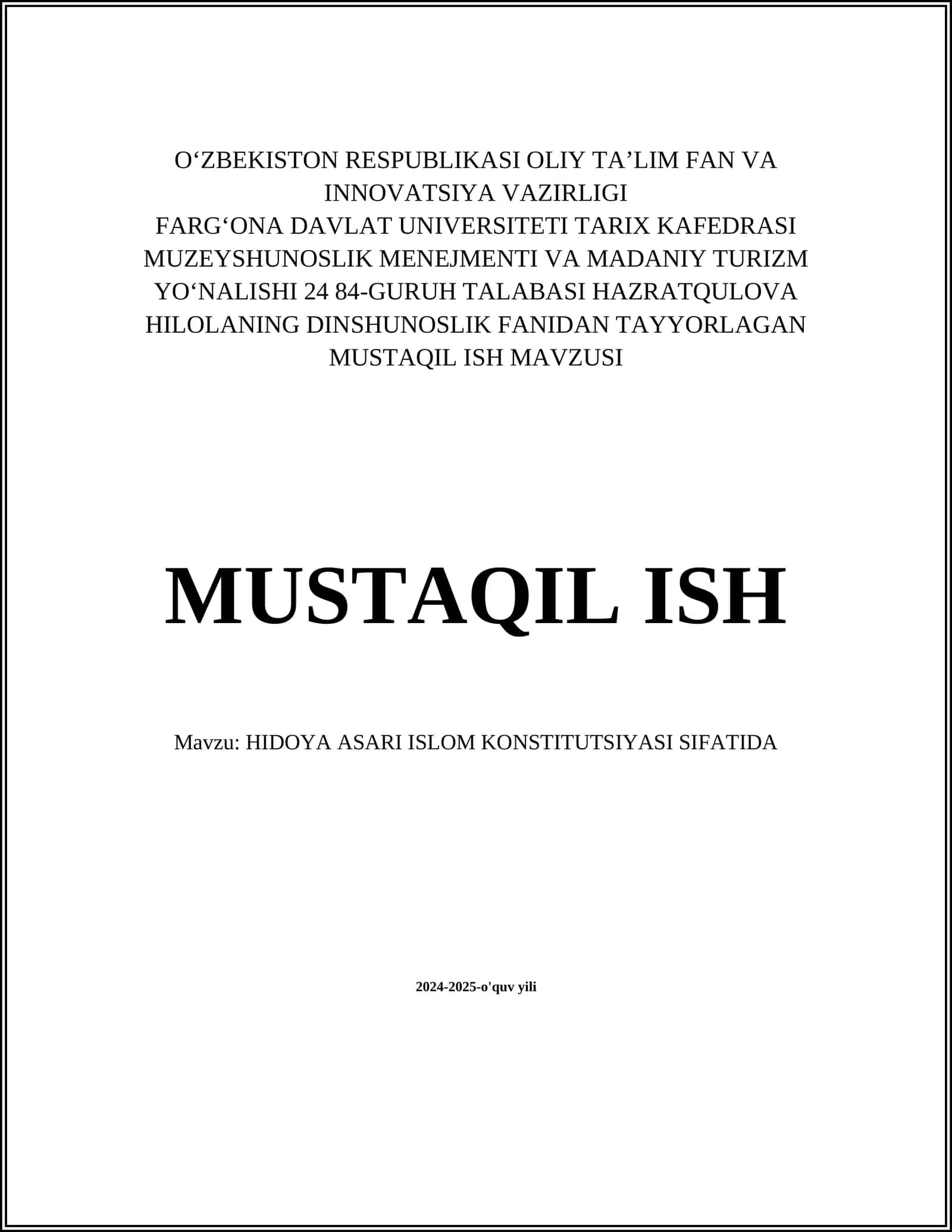 HIDOYA ASARI ISLOM KONSTITUTSIYASI SIFATIDA 1