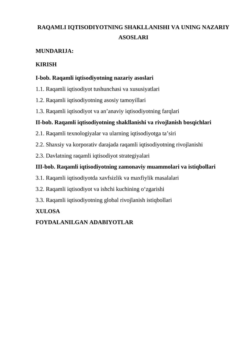Raqamli Iqtisodiyotning Shakllanishi va Uning Nazariy Asoslari 1