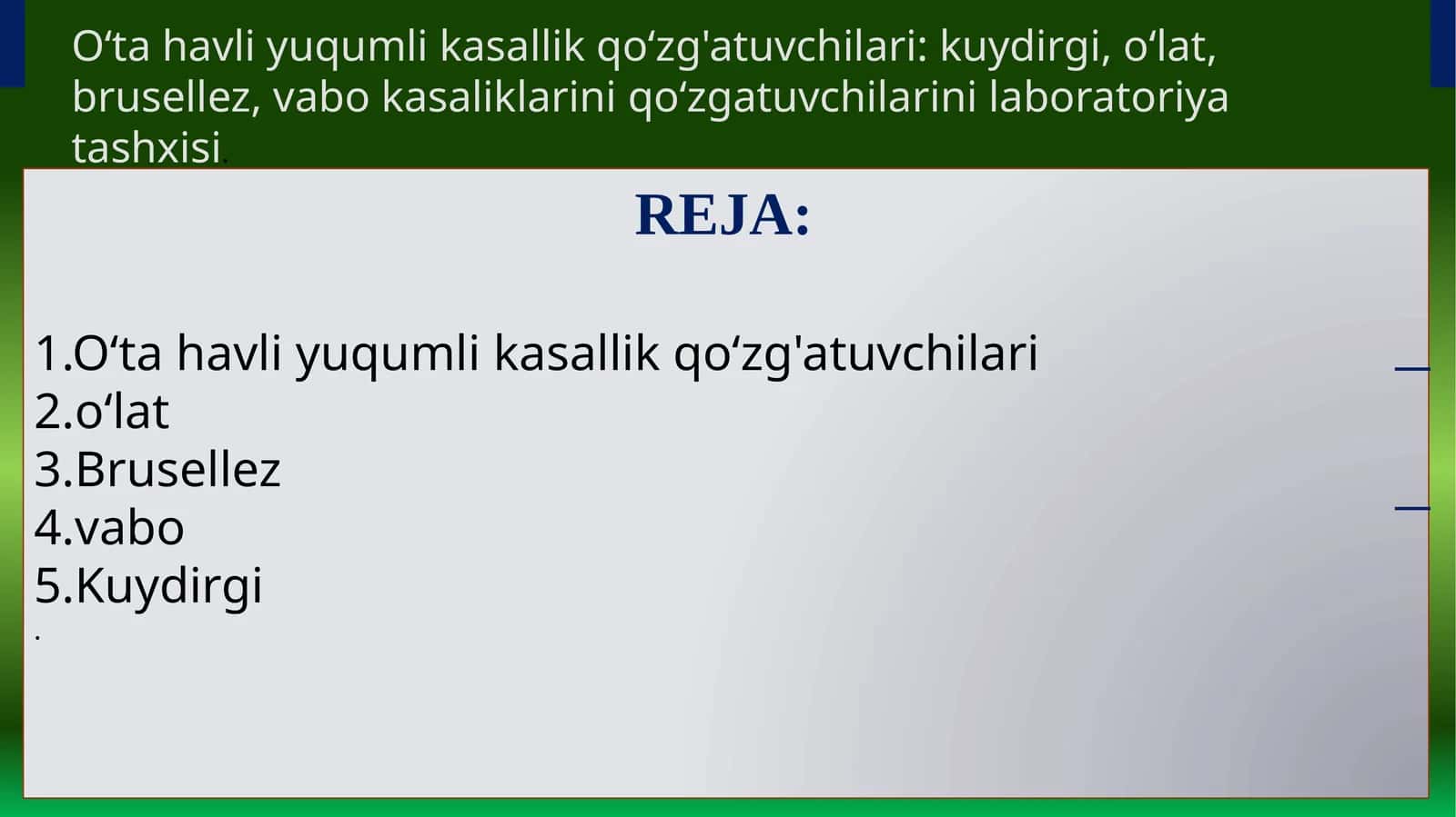 Oʻta havli yuqumli kasallik qoʻzg'atuvchilari O'lat, vabo kuydirgi brutselyoz 1