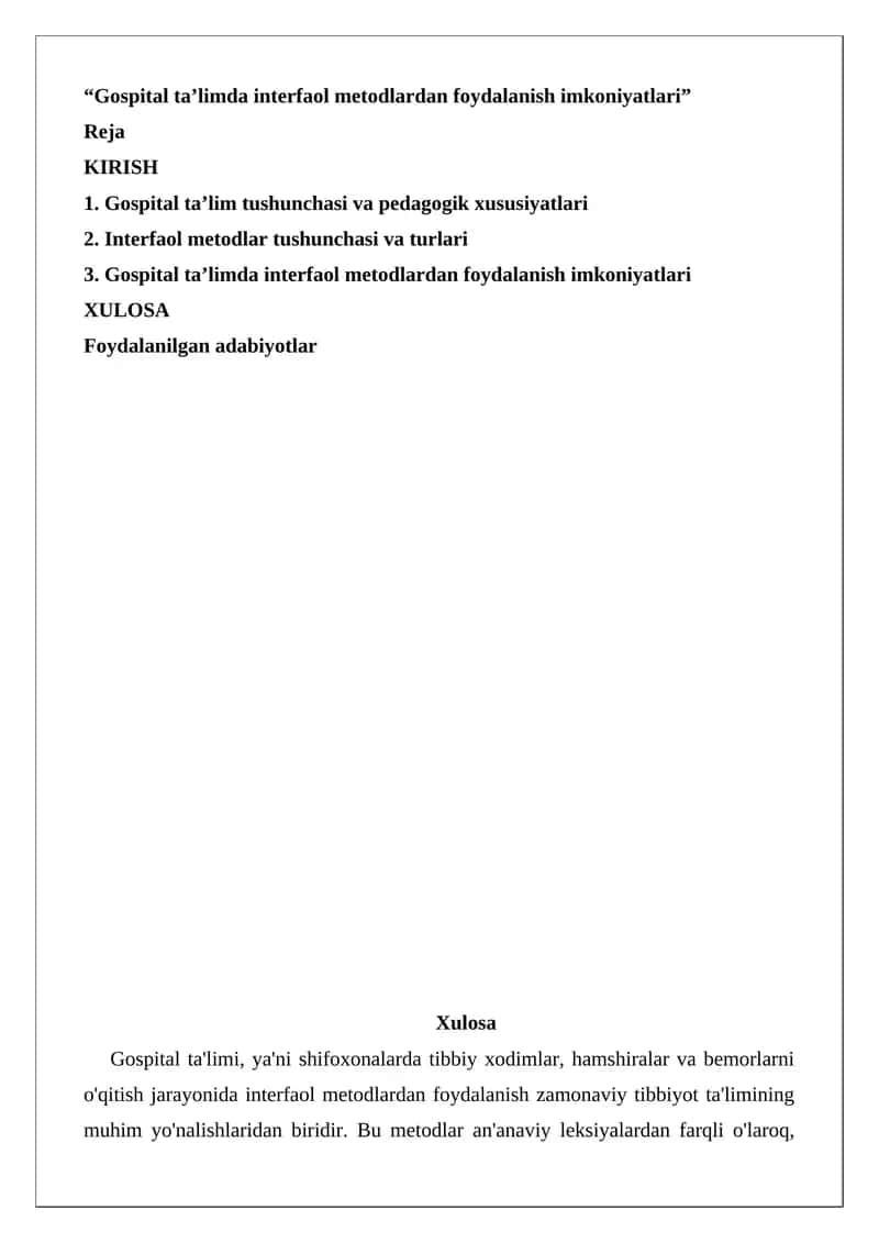 Gospital ta’limda interfaol metodlardan foydalanish imkoniyatlari 1