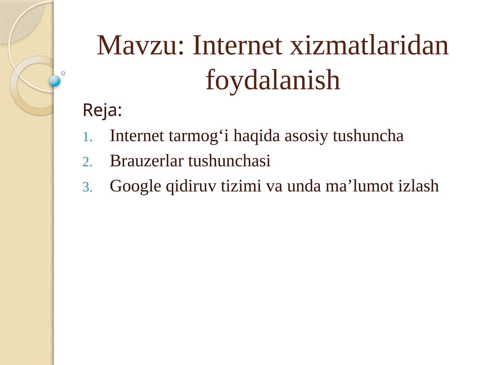 Internet xizmatlaridan foydalanish 1
