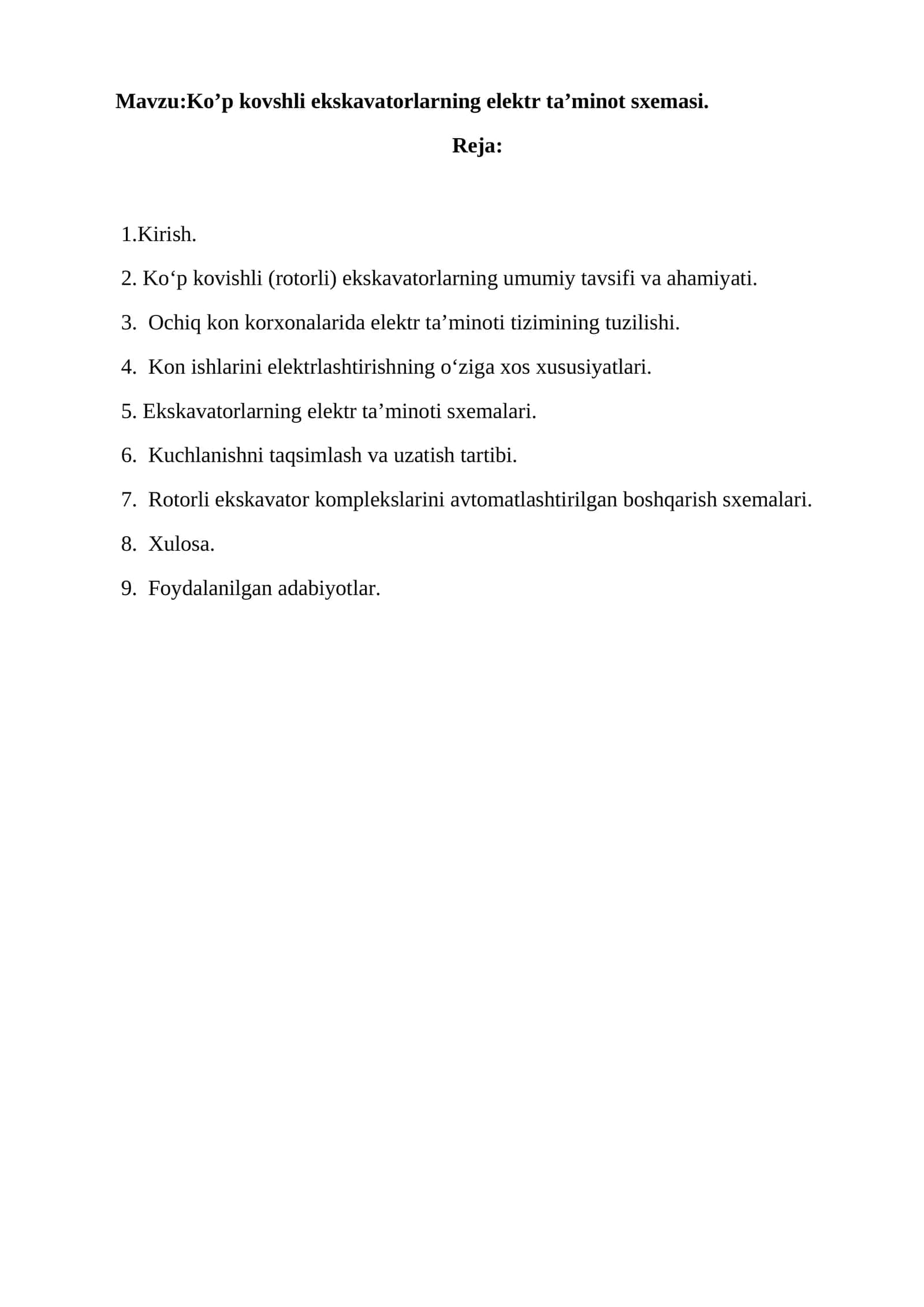 Ko’p kovshli ekskavatorlarning elektr ta’minot sxemasi 1
