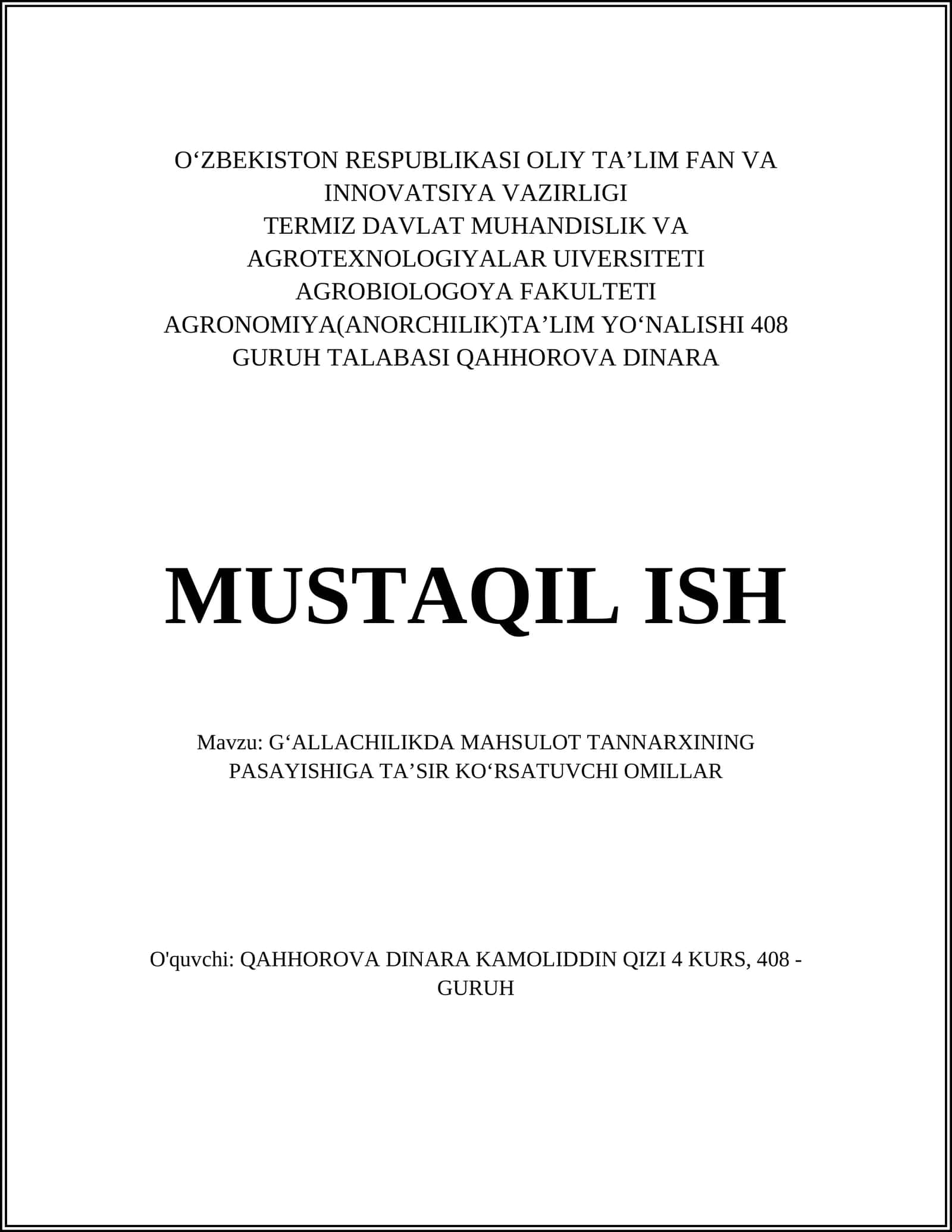 GʻALLACHILIKDA MAHSULOT TANNARXINING PASAYISHIGA TAʼSIR KOʻRSATUVCHI OMILLAR 1