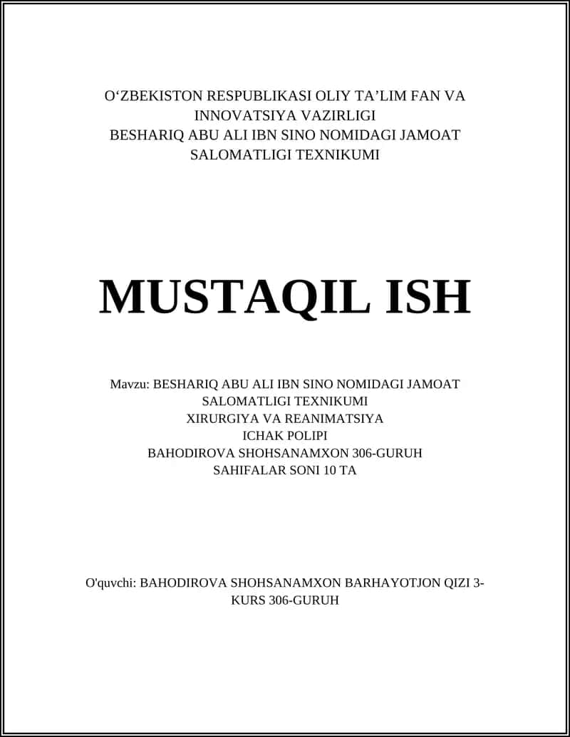 BESHARIQ ABU ALI IBN SINO NOMIDAGI JAMOAT SALOMATLIGI TEXNIKUMI 1