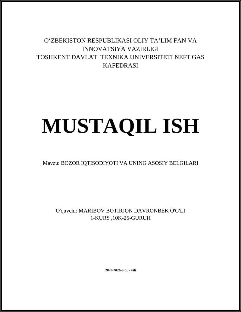 Bozor iqtisodiyoti va uning asosiy belgilari 1