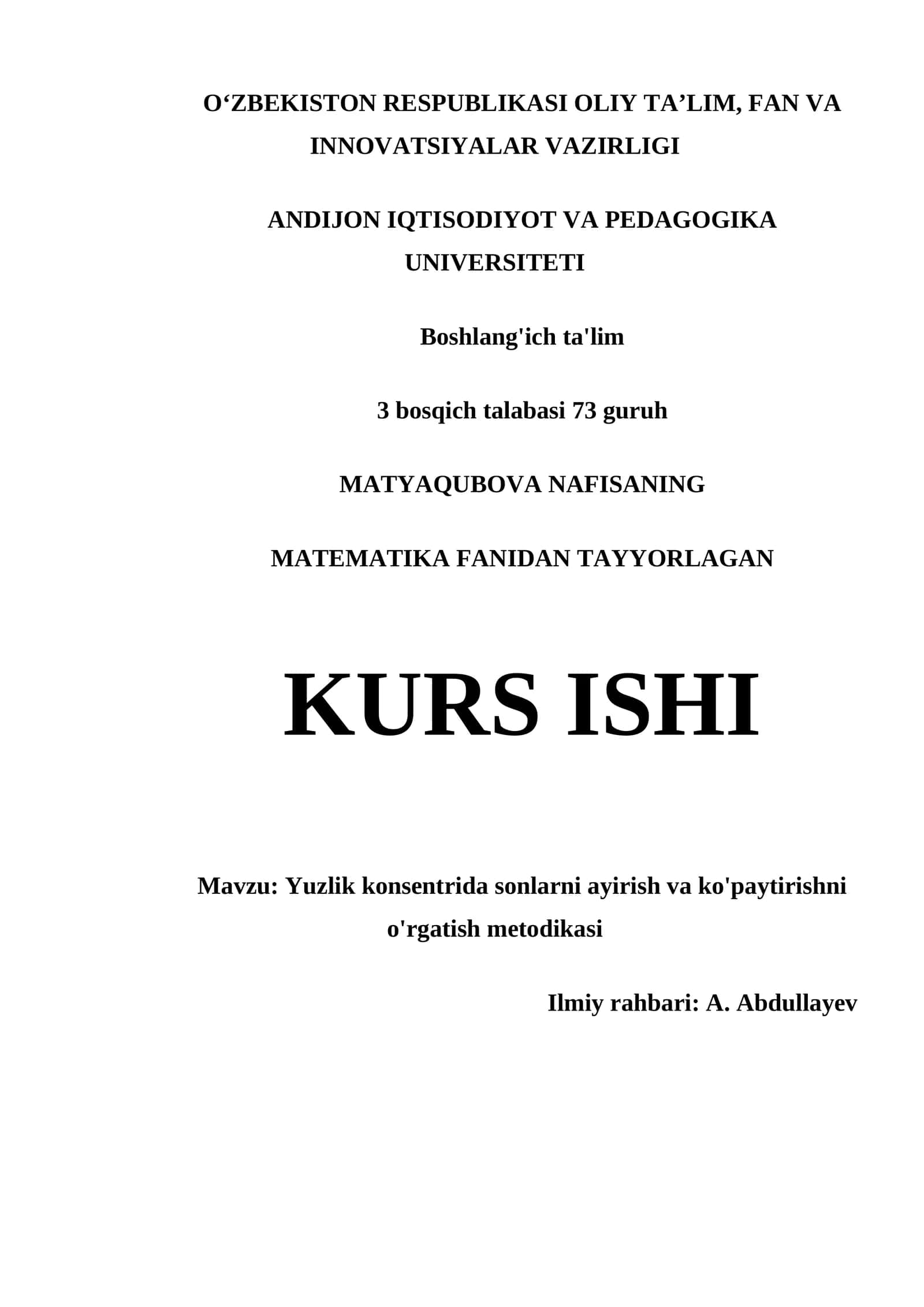 YUZLIK KONSENTRIDA SONLARNI AYIRISH VA KO'PAYTIRISHNI O'RGATISH METODIKASI 1