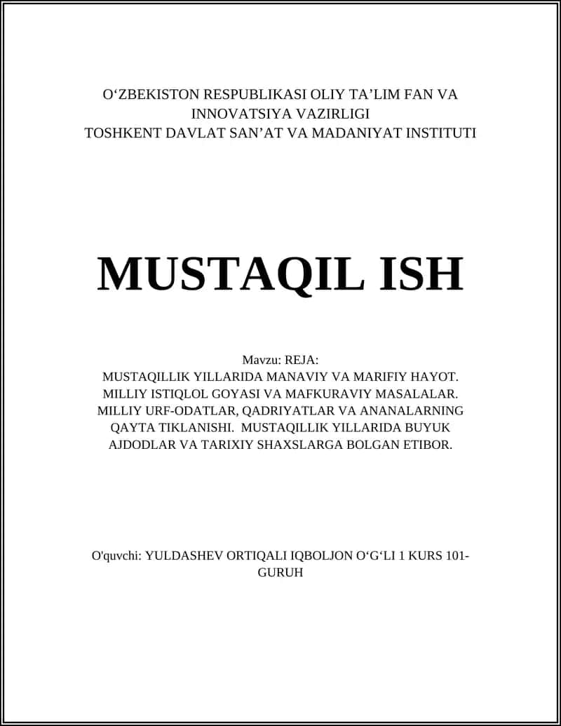 MUSTAQIL ISH 1