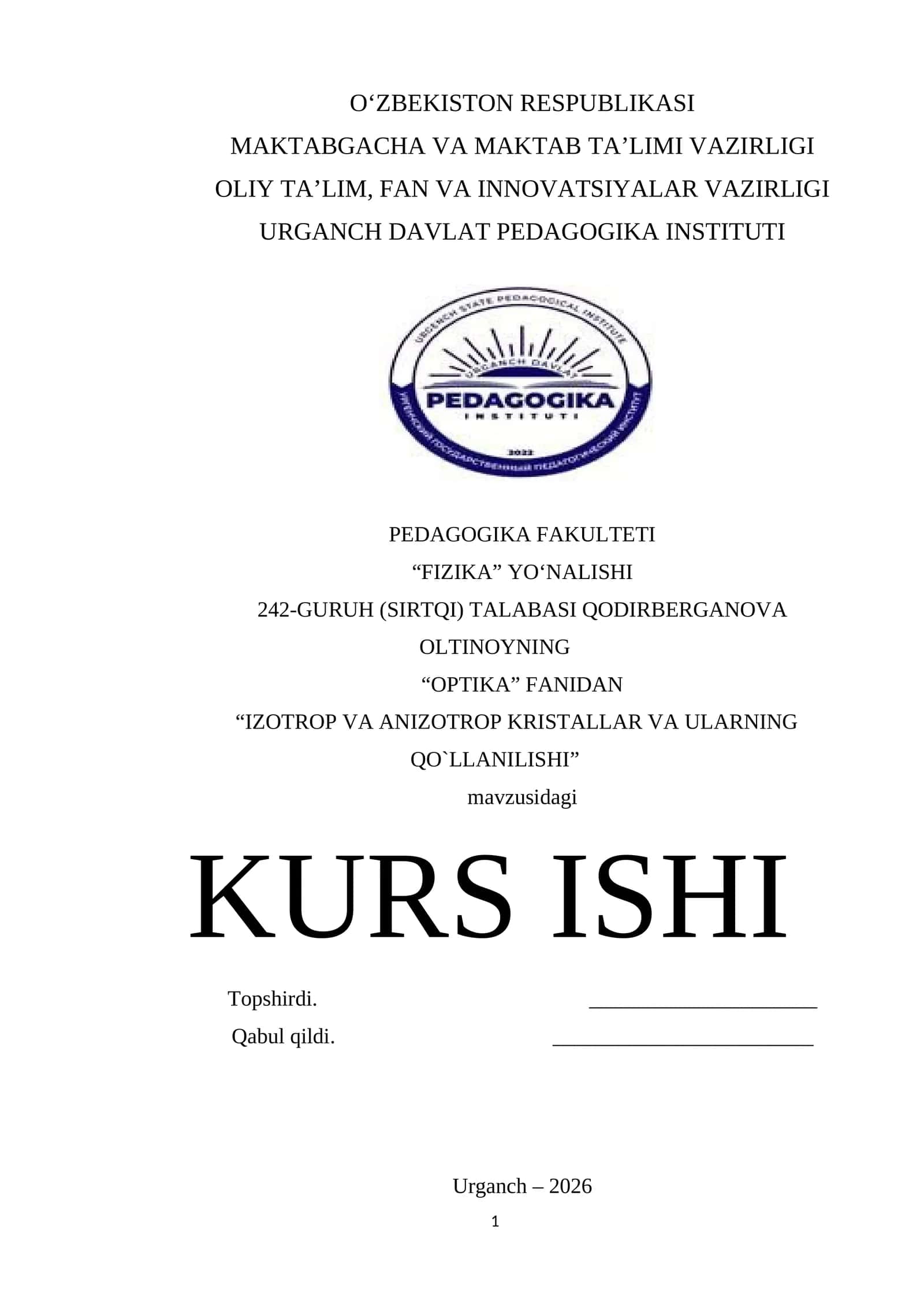 Optika fanidan kurs ishi 1
