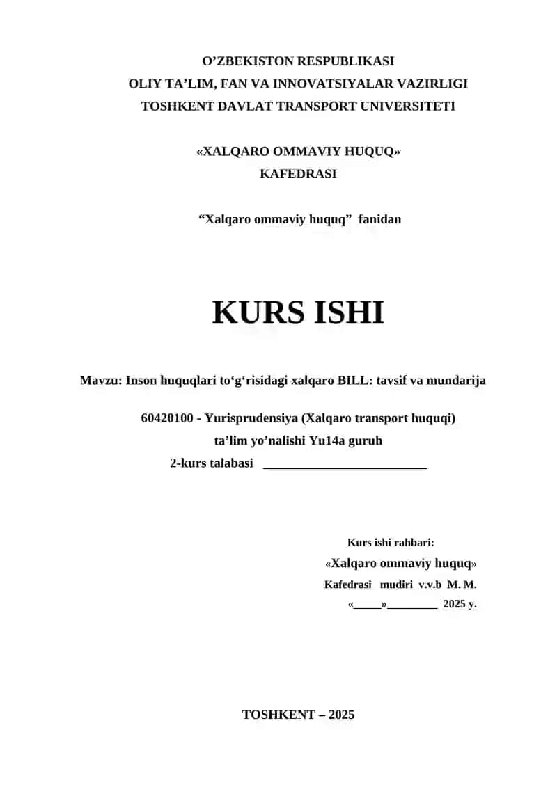 Inson huquqlari toʻgʻrisidagi xalqaro BILL: tavsif va mundarija
