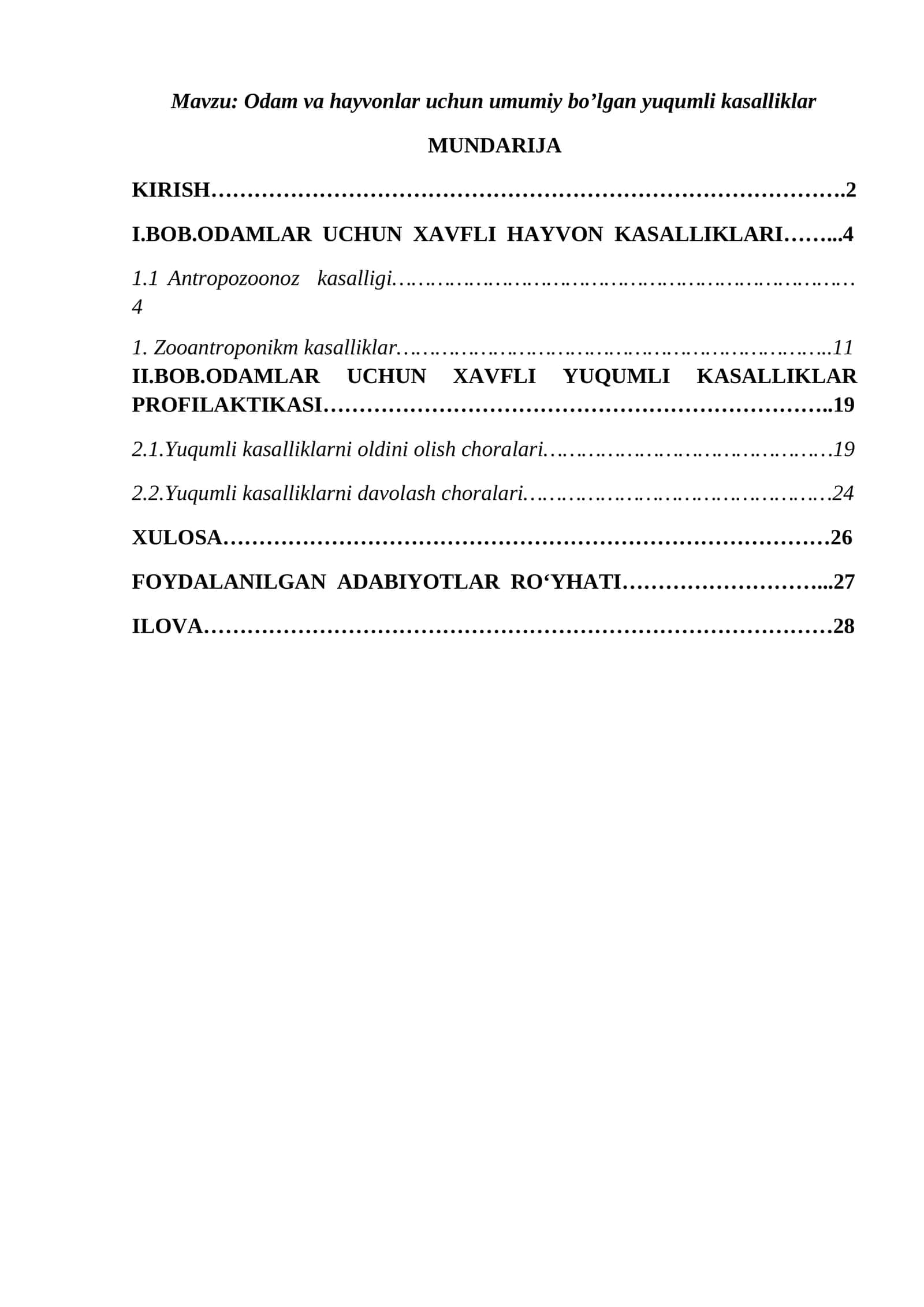 Odam va hayvonlar uchun umumiy bo’lgan yuqumli kasalliklar 1