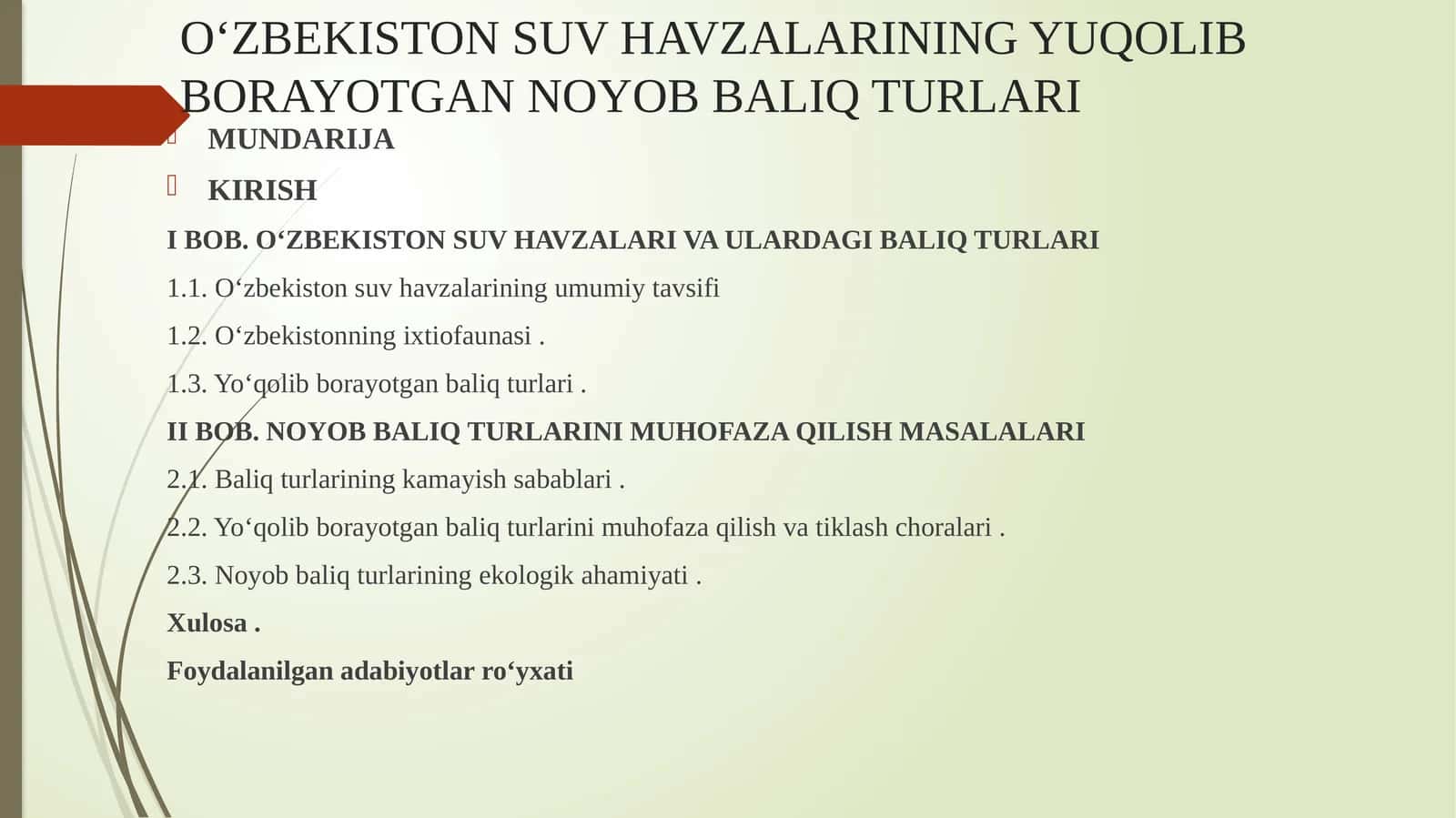 O‘zbekiston Suv Havzalarining Yuqolib Borayotgan Noyob Baliq Turlari 1