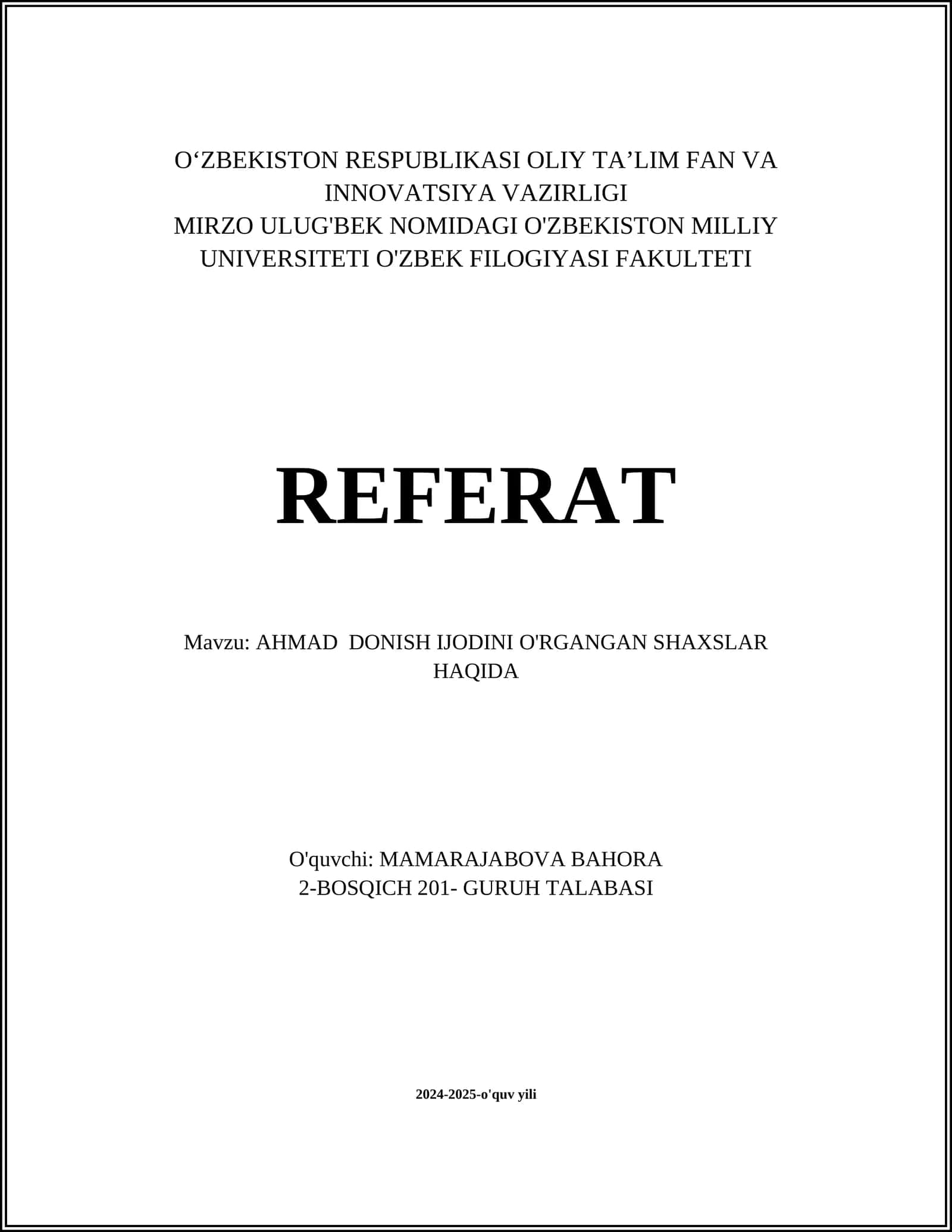 AHMAD DONISH IJODINI O'RGANGAN SHAXSLAR HAQIDA 1
