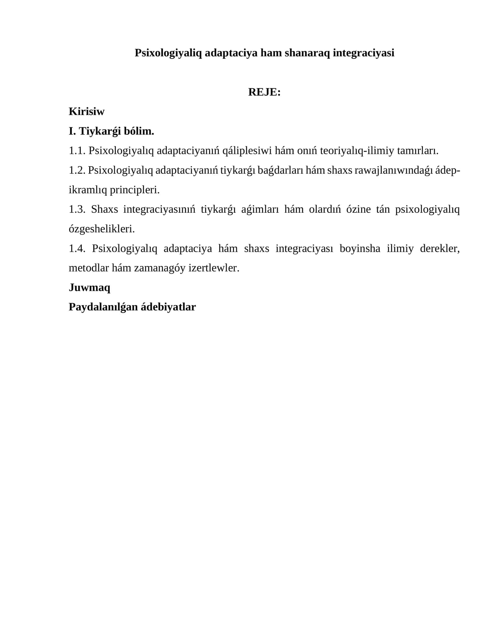 Psixologiyaliq adaptaciya ham shanaraq integraciyasi 1