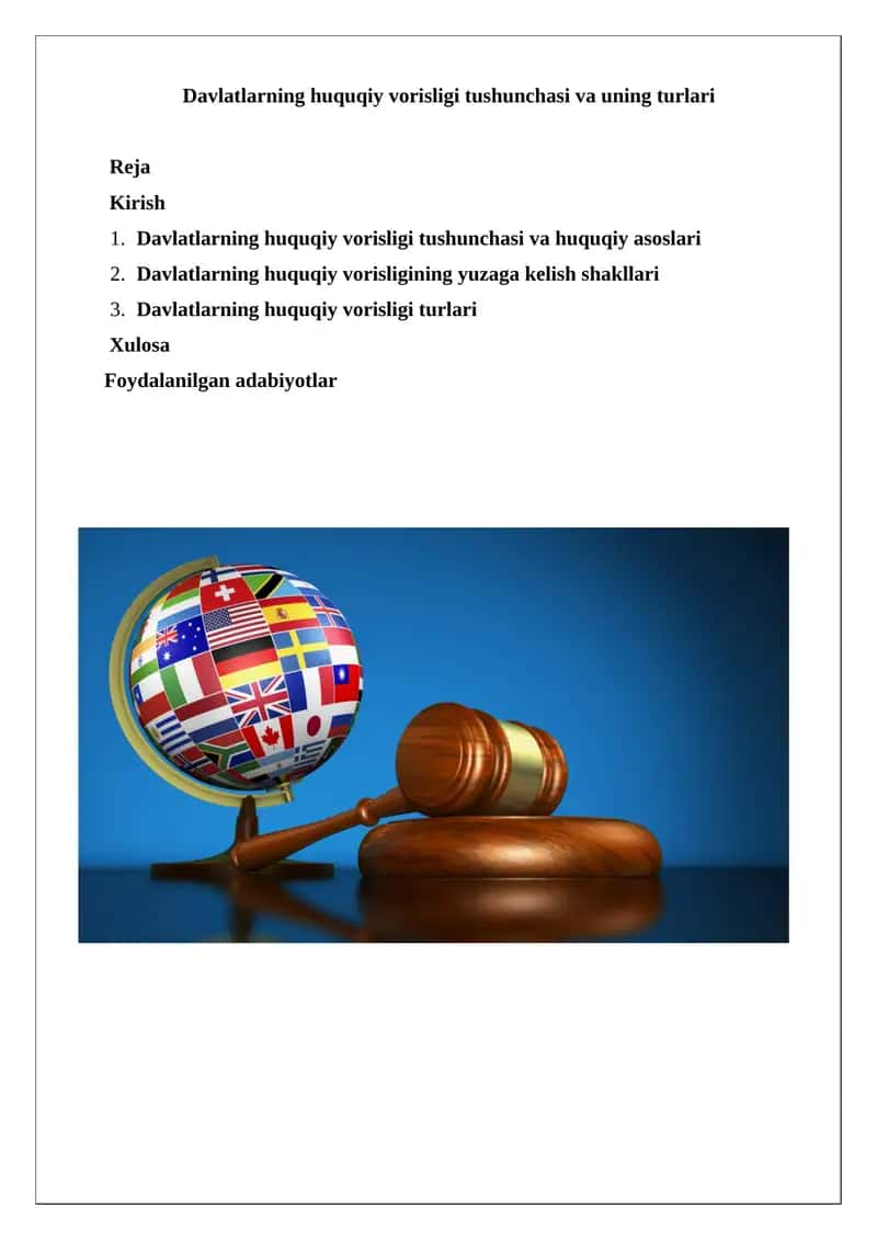 Davlatlarning huquqiy vorisligi tushunchasi va uning turlari 1
