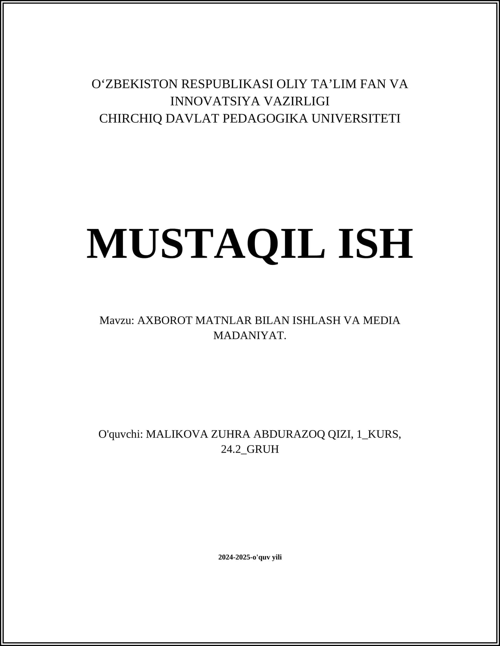 АXBOROT MATNLAR BILAN ISHLASH VA MEDIA MADANIYAT 1