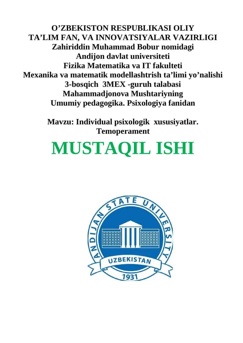 Individual psixologik xususiyatlar. Temoperament 1