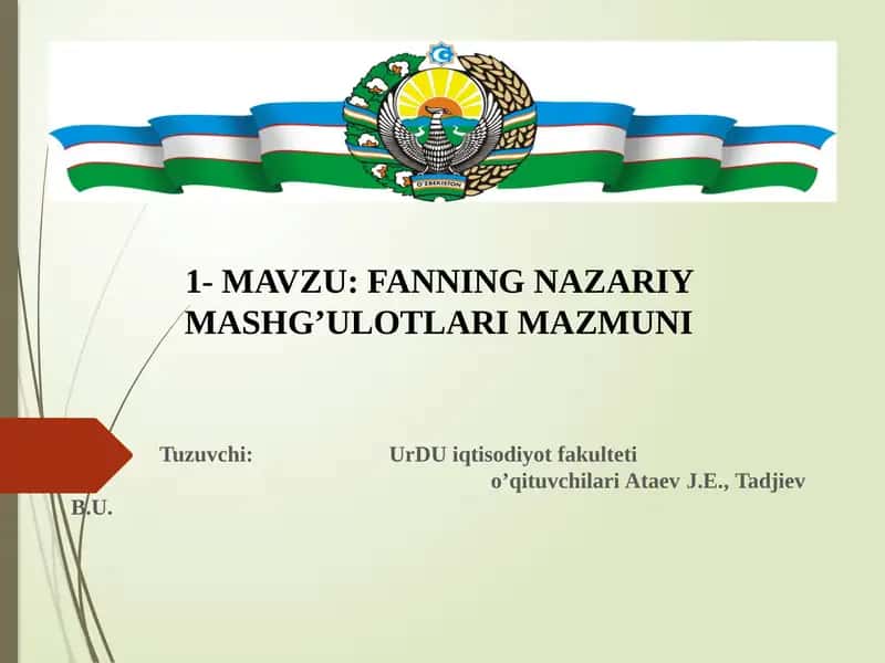 Fanning nazariy mashg'ulotlari 1