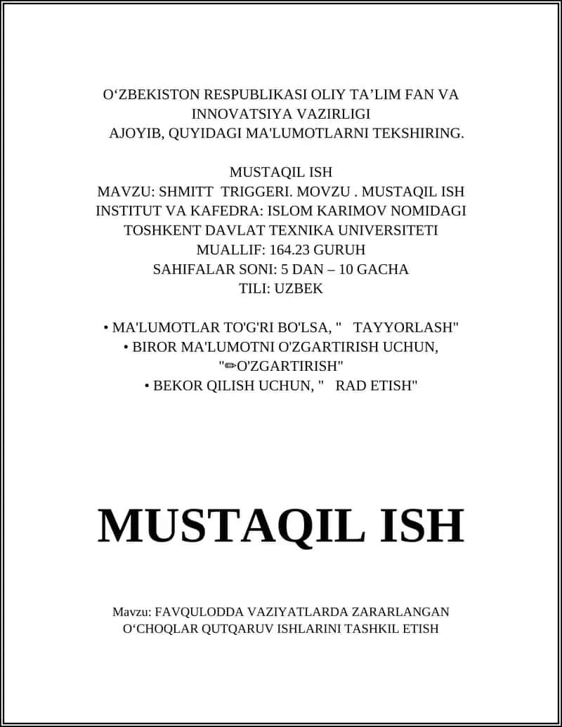 FAVQULODDA VAZIYATLARDA ZARARLANGAN OʻCHOQLAR QUTQARUV ISHLARINI TASHKIL ETISH 1
