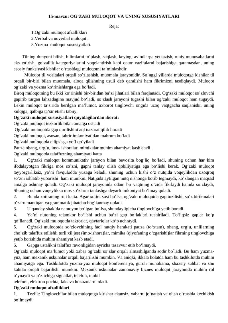 OG’ZAKI MULOQOT VA UNING XUSUSIYATLARI 1