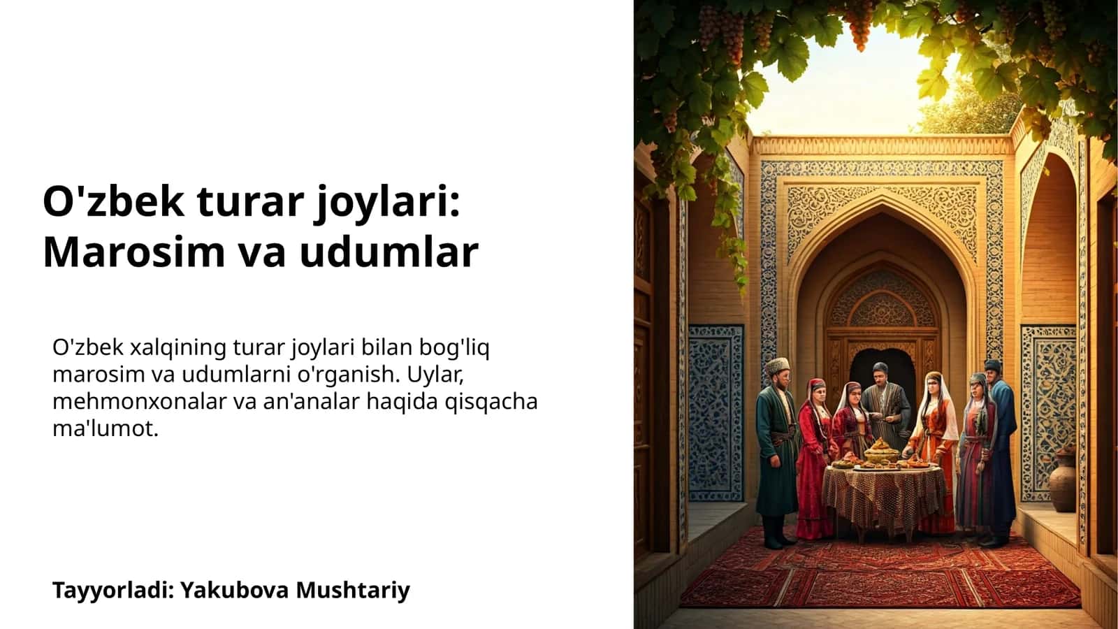 O'zbek turar joylari: Marosim va udumlar 1