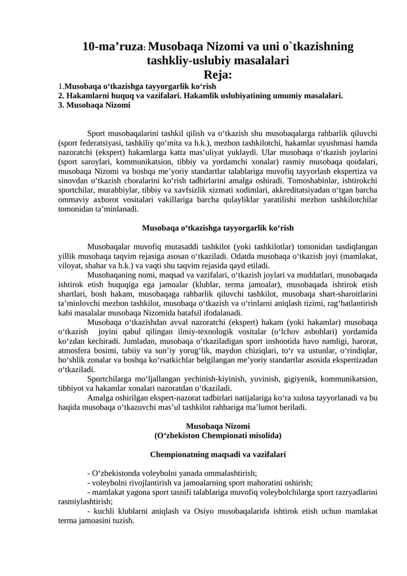 Musobaqa Nizomi va uni o`tkazishning tashkliy-uslubiy masalalari 1