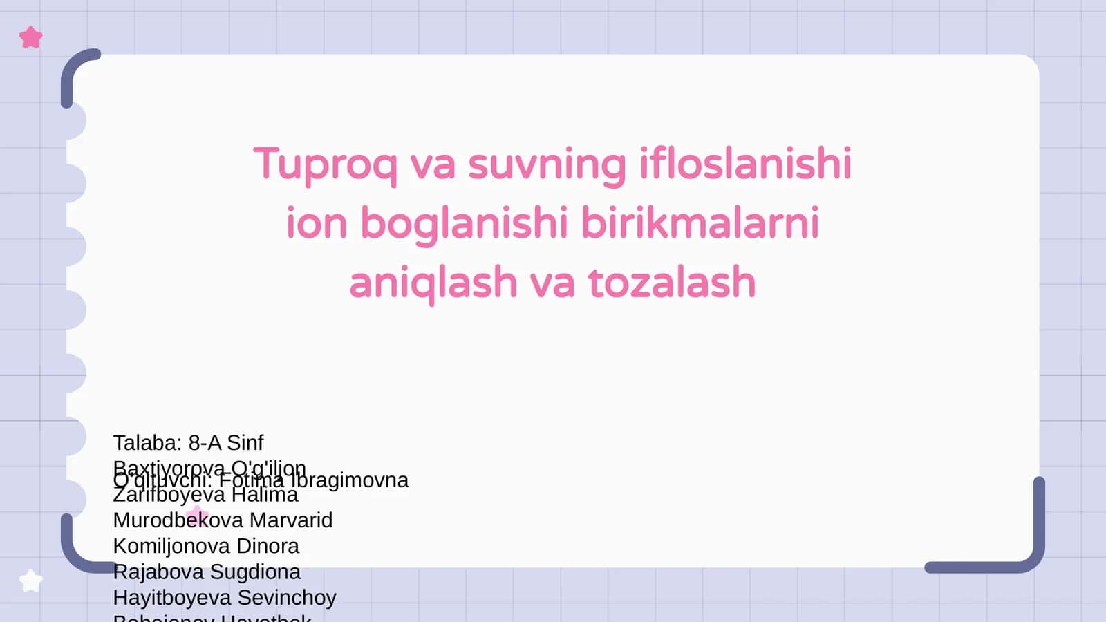 Tuproq va suvning ifloslanishi ion boglanishi birikmalarni aniqlash va tozalash 1