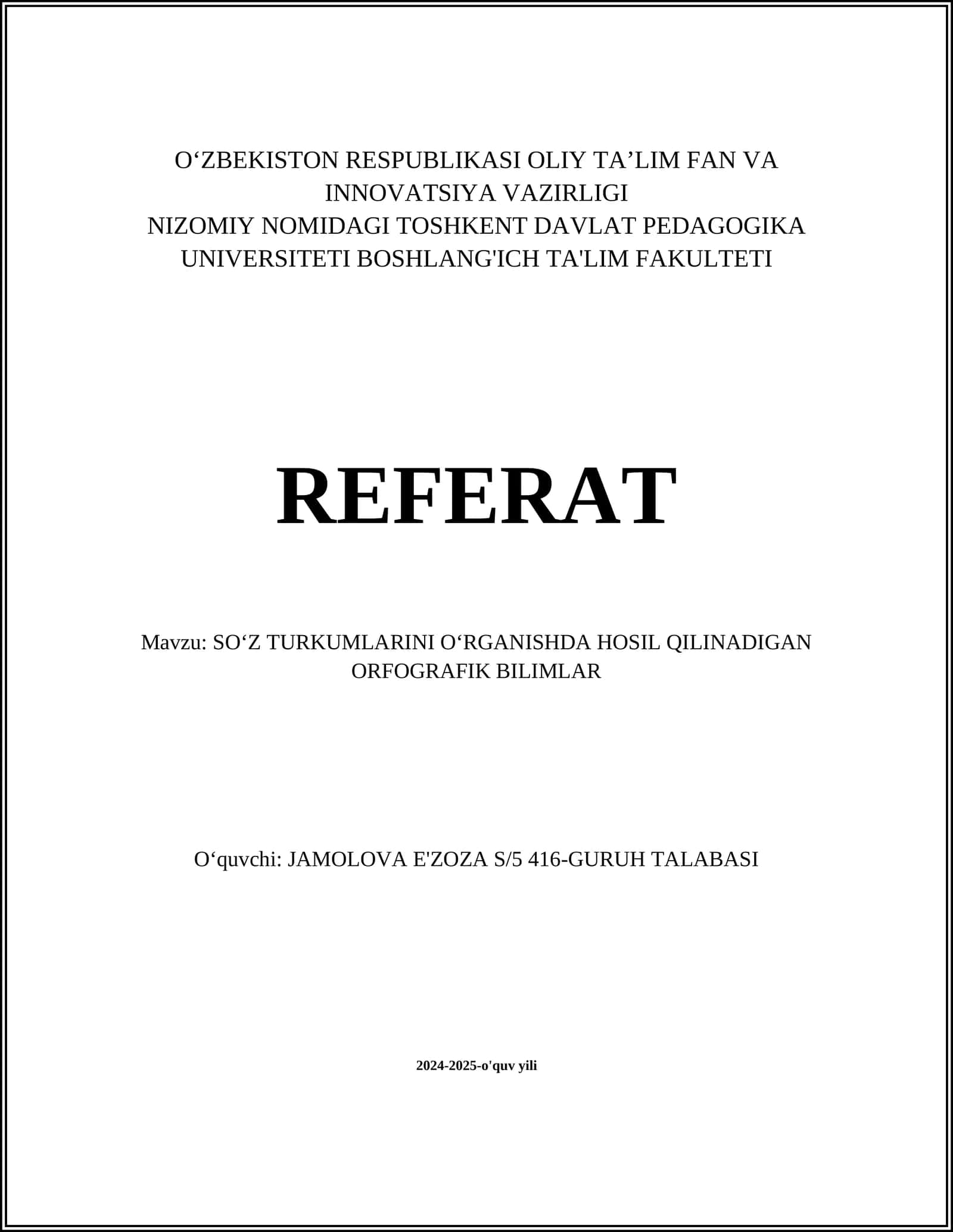 SOʻZ TURKUMLARINI OʻRGANISHDA HOSIL QILINADIGAN ORFOGRAFIK BILIMLAR 1