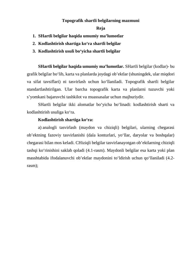 Topografik shartli belgilarning mazmuni 1