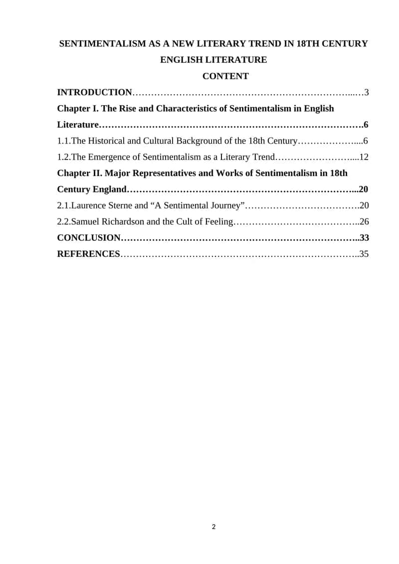 SENTIMENTALISM AS A NEW LITERARY TREND IN 18TH CENTURY ENGLISH LITERATURE 1