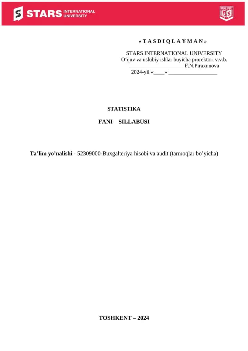 STATISTIKA FANI SILLABUSI 1