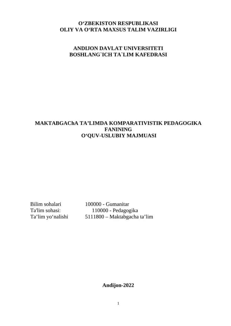 Maktabgacha ta`limda komparativistik pedagogika fani 1