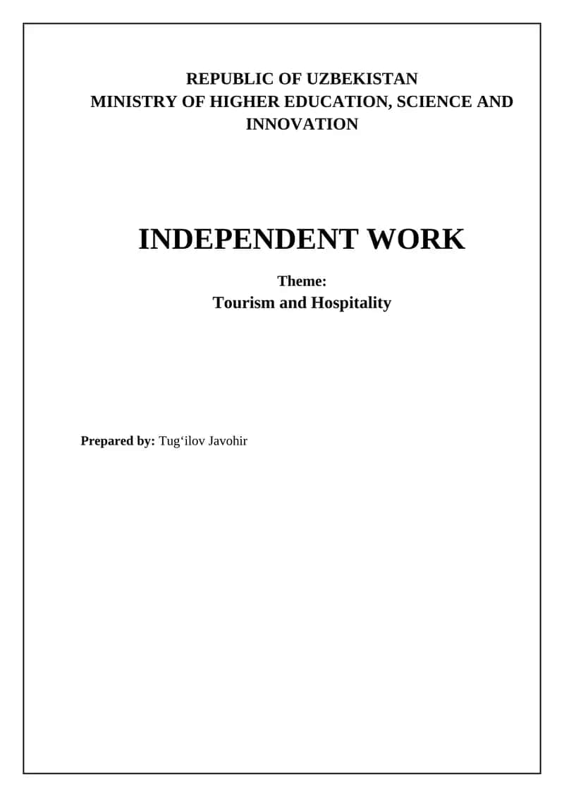 Tourism and Hospitality: An Overview 1