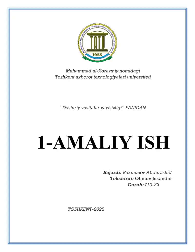 Dasturiy vositalarni ishlab chiqarishning hayotiy siklini amaliy tadbiqi 1