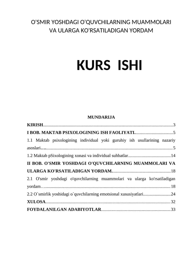 O'SMIR YOSHDAGI O'QUVCHILARNING MUAMMOLARI VA ULARGA KO'RSATILADIGAN YORDAM 1