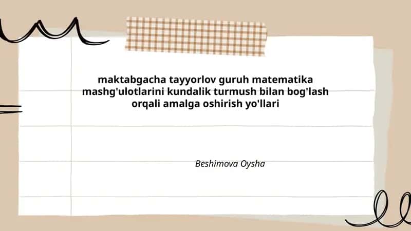 maktabgacha tayyorlov guruh matematika mashg'ulotlarini kundalik turmush bilan bog'lash orqali amalga oshirish yo'llari 1