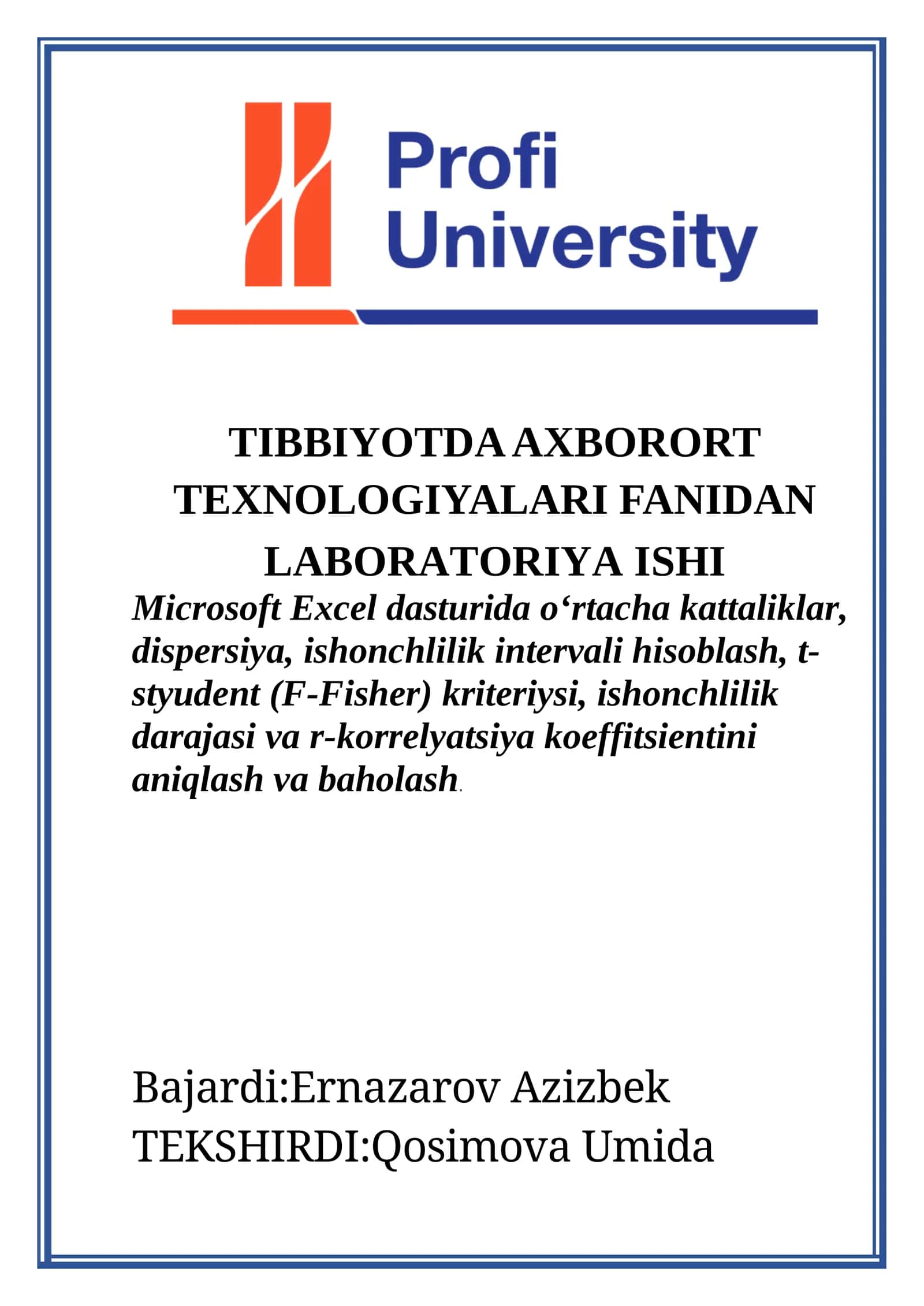 Axorort texnologiyalari fanidan laboratoriya ishi 1