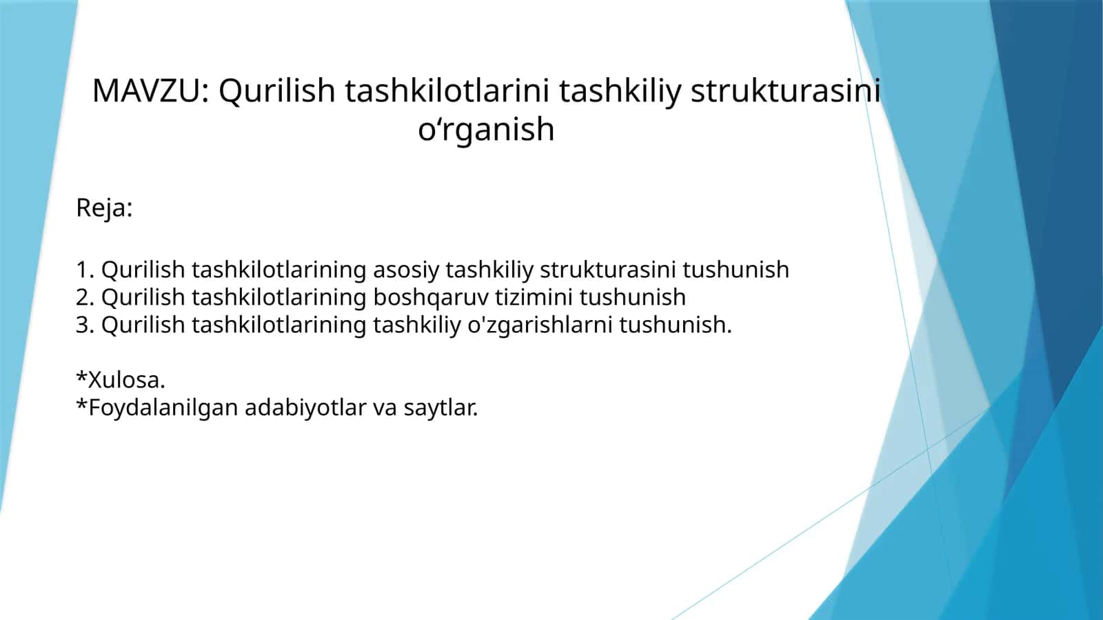 Qurilishtashkilotlarinitashkiliystrukturasini o‘rganish 1