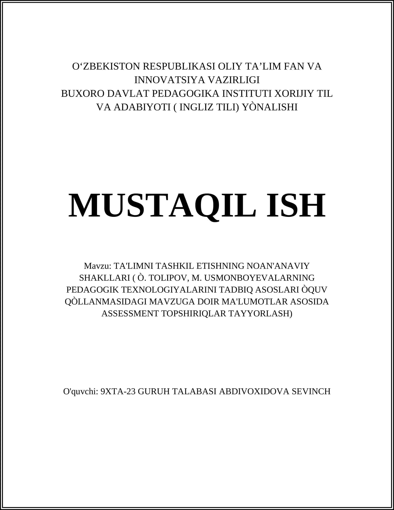 TA'LIMNI TASHKIL ETISHNING NOAN'ANAVIY SHAKLLARI 1
